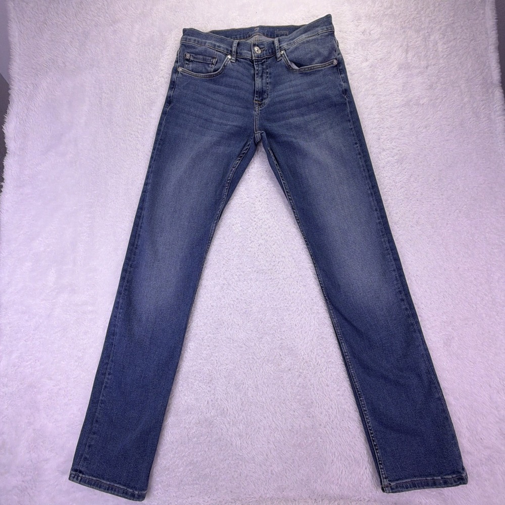 7 For All Mankind Slimmy Straight Jeans Men's 31 (30x31) Med Wash Stretch Denim